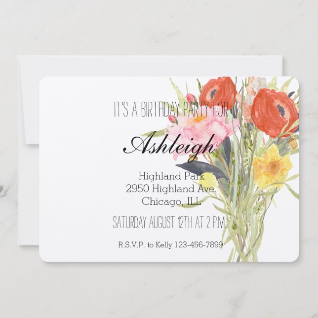 Watercolor Flowers birthday Invitation (Front)
