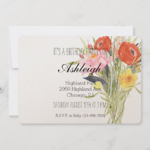 Watercolor Flowers birthday Invitation