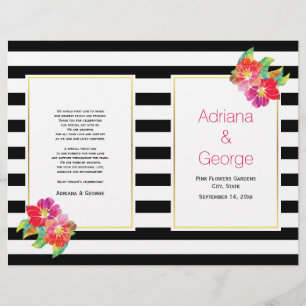 Watercolor flowers black white wedding program