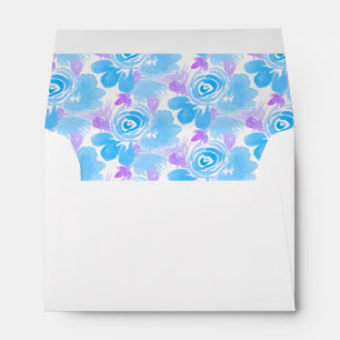 Watercolor Flowers Blue Purple Hand Painted Envelope