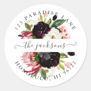 Watercolor Flowers Blush+Burgundy for ANY Event Classic Round Sticker
