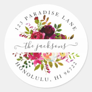 Watercolor Flowers Blush+Burgundy for ANY Event Classic Round Sticker