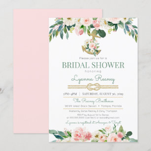 Watercolor Flowers Blush Nautical Bridal Shower Invitation