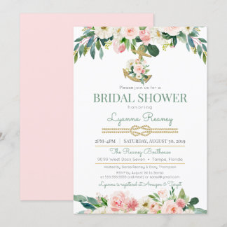 Watercolor Flowers Blush Nautical Bridal Shower Invitation