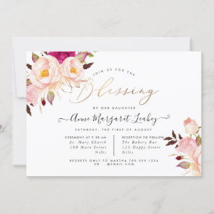 Watercolor Flowers Blush Peonies Blessing Invitation