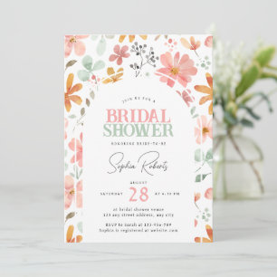 Watercolor Flowers Blush Pink Green Bridal Shower Invitation