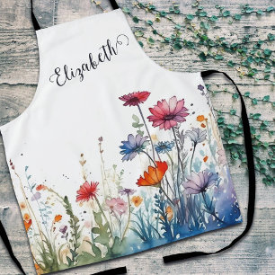 Watercolor Flowers Boho Name Apron
