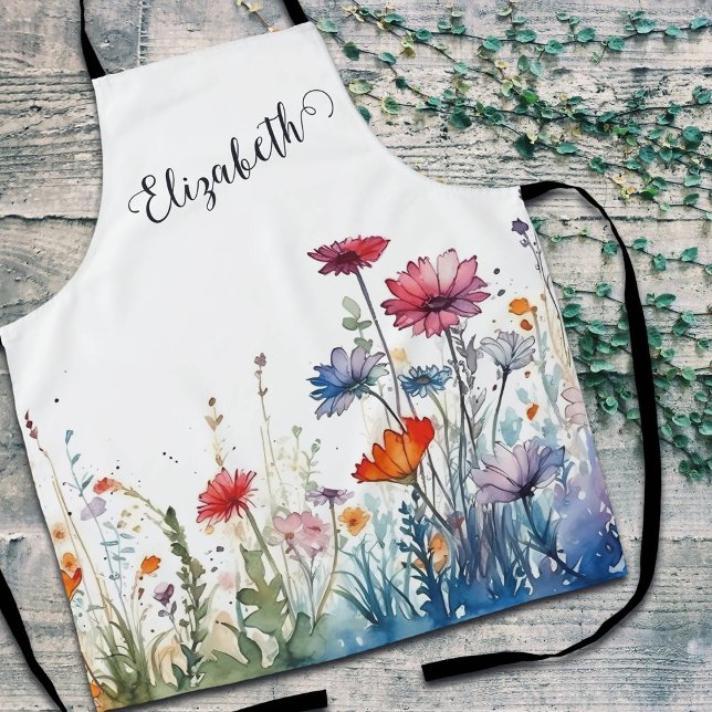Watercolor Flowers Boho Name Apron (Creator Uploaded)