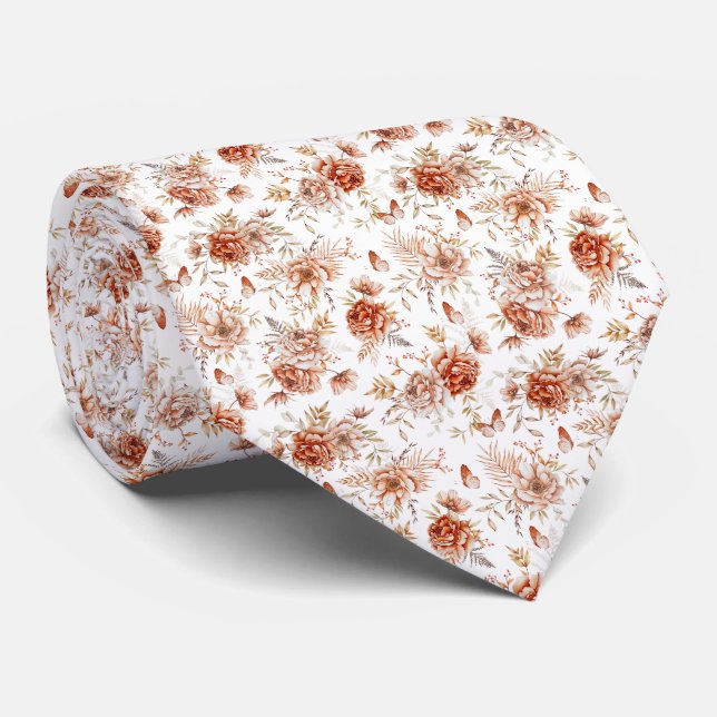 Watercolor Flowers Boho Pattern  Tie (Rolled)
