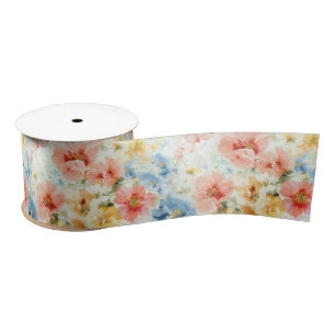 Watercolor Flowers Boho Wildflower Gift Wrap Satin Ribbon