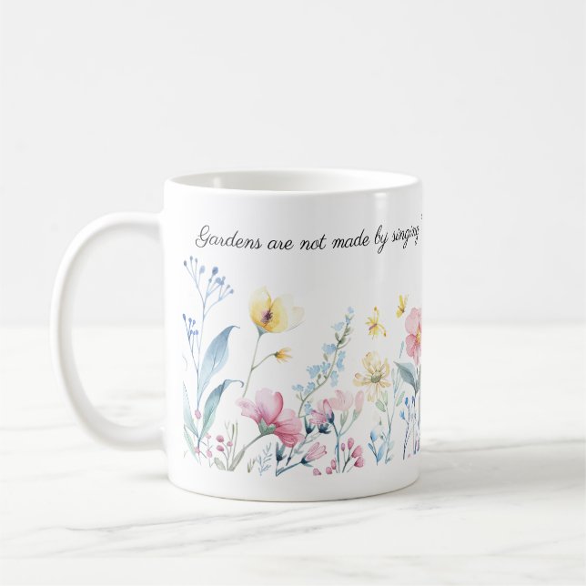 Watercolor Flowers Border, Rudyard Kipling Quote  Coffee Mug (Left)