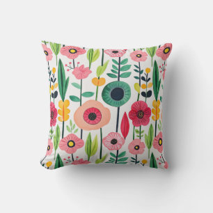 Watercolor Flowers Botanical Pattern Colorful Cushion