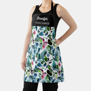 Watercolor flowers botanical pattern plant lover apron