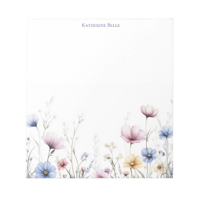 Watercolor Flowers Bottom Border Wildflowers Notepad (Front)