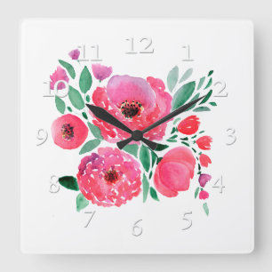 Watercolor flowers, bouquet 2. large clock