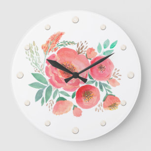 Watercolor flowers, bouquet . large clock