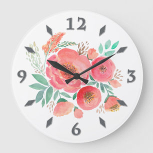 Watercolor flowers, bouquet . large clock