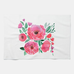 Watercolor flowers, bouquet . tea towel