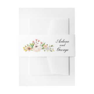 Watercolor Flowers Bouquet Wedding Invitation Belly Band