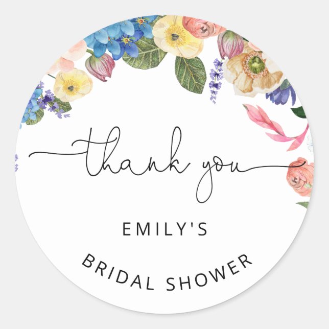 Watercolor Flowers Bridal Shower Classic Round Sticker (Front)