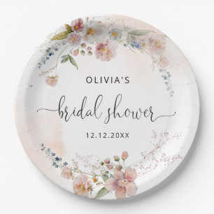 Watercolor Flowers Bridal Shower Paper Plate