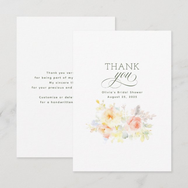 Watercolor Flowers Bridal Shower Thank You (Front/Back)