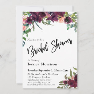 Watercolor Flowers Bridal Shower Typography Invitation
