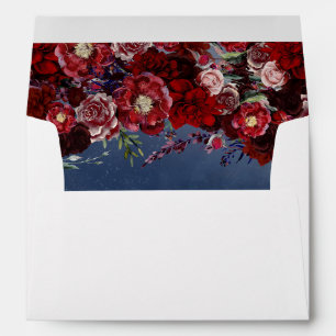Watercolor Flowers Burgundy and Navy Blue Wedding Envelopes