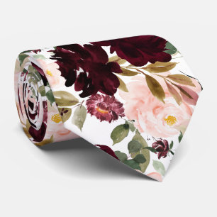 Watercolor Flowers Burgundy Blush  Tie