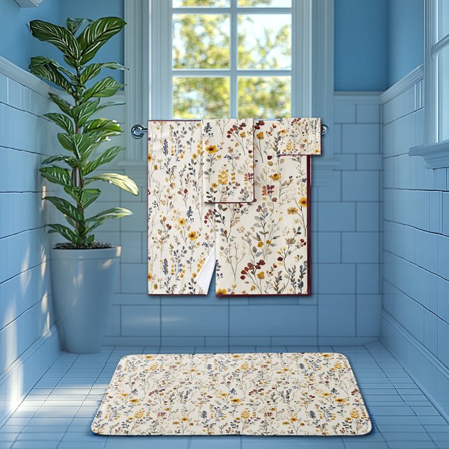 Watercolor Flowers  Burgundy Yellow Blue Green Bath Towel Set (Creator Uploaded)