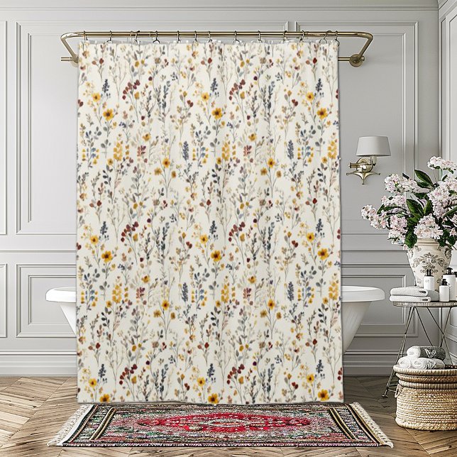 Watercolor Flowers  Burgundy Yellow Blue Green Shower Curtain (Creator Uploaded)