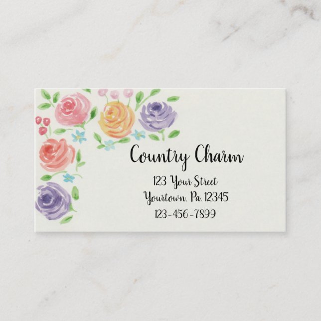 Watercolor Flowers Business Card (Front)