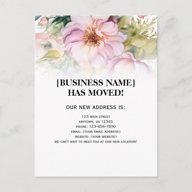 Watercolor Flowers Business Moving Announcement Postcard (Front)