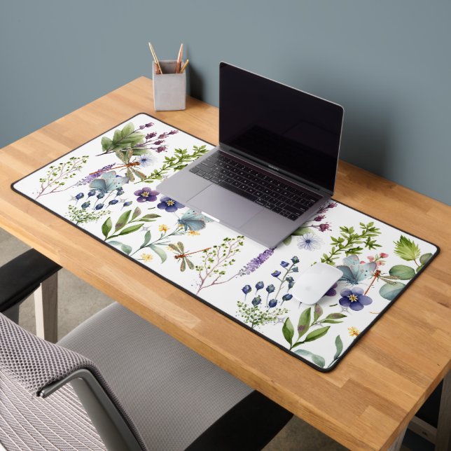 Watercolor Flowers & Butterflies Desk Mat (Office 2)