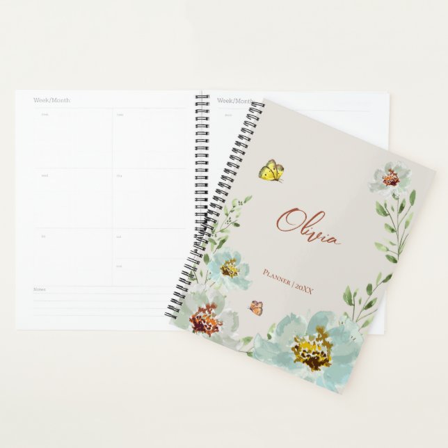 Watercolor Flowers butterflies Personalised Planner (Display)