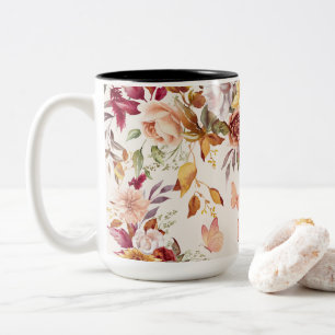 Watercolor Flowers & Butterfly Two-Tone Coffee Mug