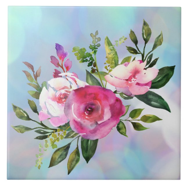 Watercolor Flowers Ceramic Tile (Front)