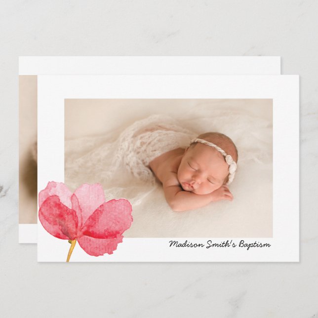Watercolor Flowers Christening Baptism Invitation (Front/Back)