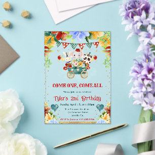 Watercolor Flowers Circus Animals Kids Birthday Acrylic Invitations