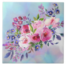 Watercolor Flowers Coaster Ceramic Tile Hot Plate
