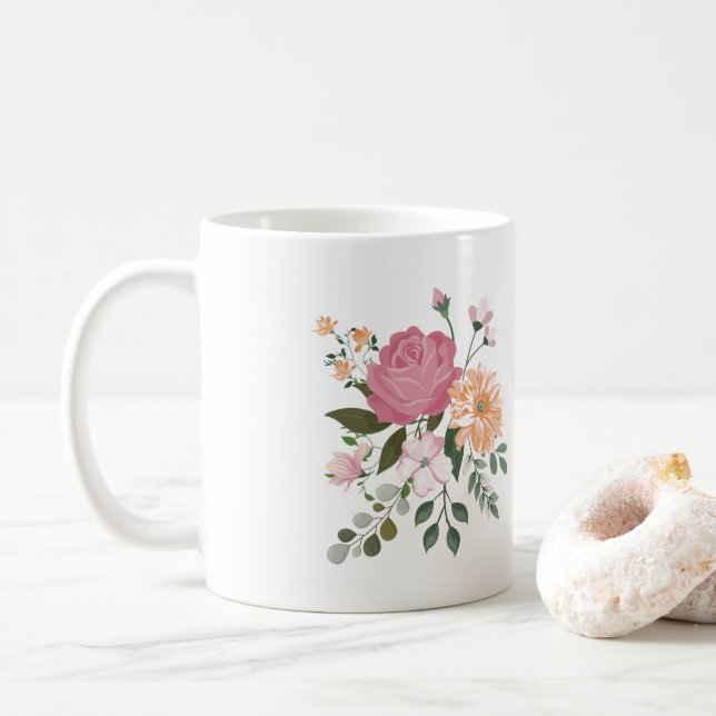 Watercolor flowers  coffee mug (With Donut)