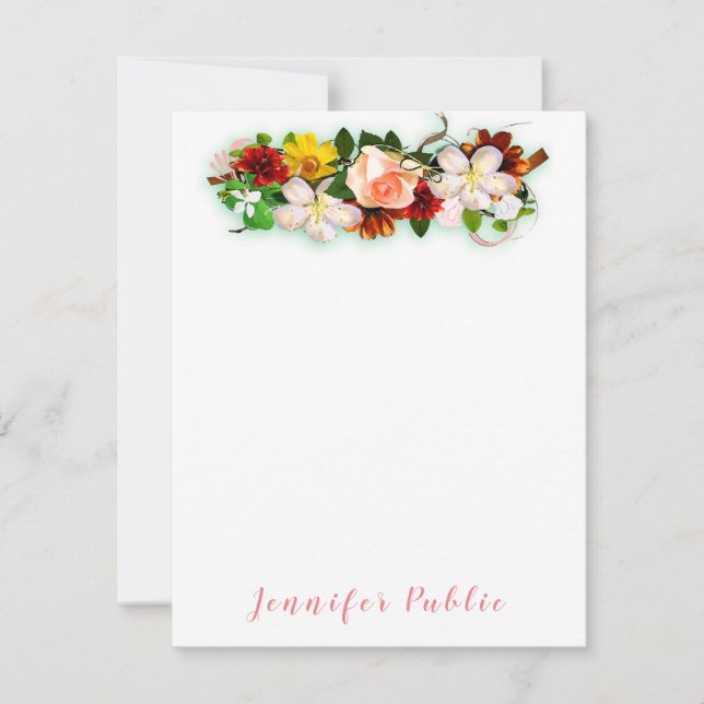 Watercolor Flowers Colourful Handwritten Script Card (Front)
