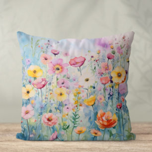 Watercolor Flowers Cottagecore Cushion