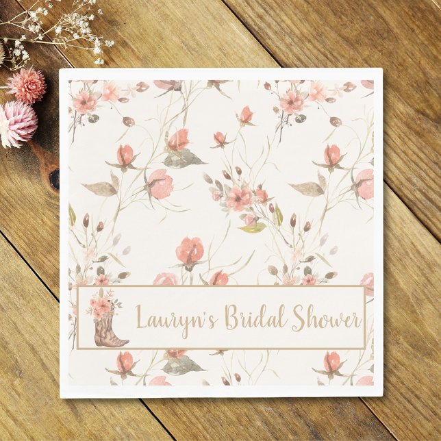 Watercolor Flowers Cowgirl Bridal Shower Napkin (Watercolor Flowers Cowgirl Bridal Shower Napkin)