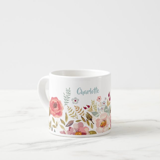 Watercolor Flowers Custom Espresso Mug or Baby Cup (Front Left)