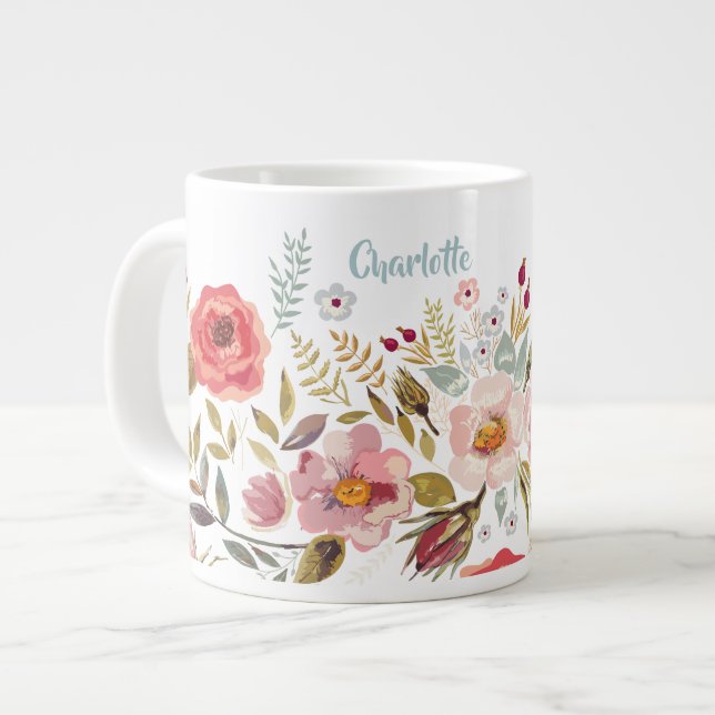 Watercolor Flowers Custom Jumbo Mug (Front Left)