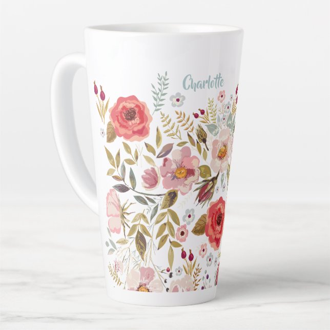 Watercolor Flowers Custom Large Latte Mug (Left Angle)