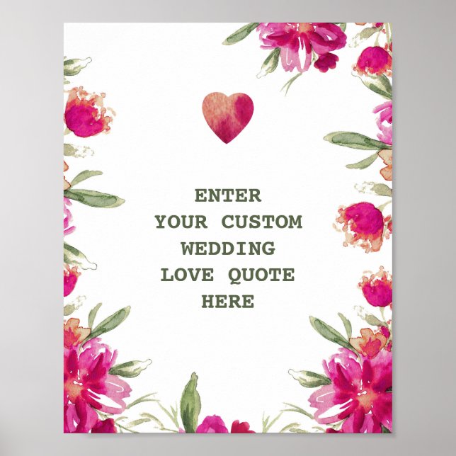 Watercolor Flowers Custom Wedding Love Quote Print (Front)