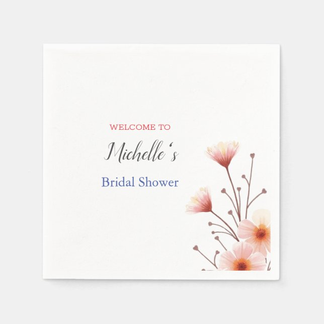 Watercolor Flowers Cute Bridal Shower  Napkin (Front)