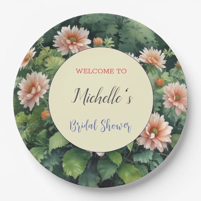 Watercolor Flowers Cute Bridal Shower  Paper Plate (Front)
